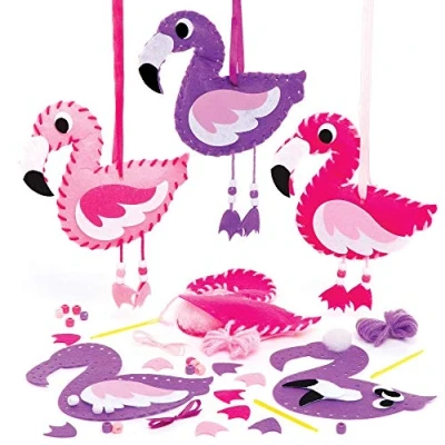 Image of Baker Ross AT691 Flamingo Sewing Kits Pack of 3, Introductory for Beginners and Kids Arts Crafts Projects