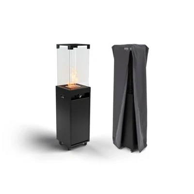 Image of Planika Faro Portable Patio Heater 8 KW Gas Propane Fireplace Outdoor, Garden (Black + Cover)