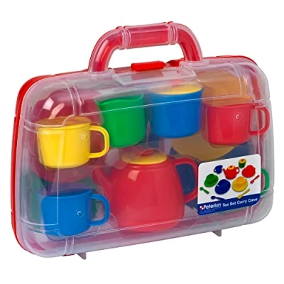 Image of PETERKIN CLASSICS Children&#039;s Tea set in carry case 17 piece, brightly coloured, plastic a sturdy 30cm RolePlay Toys Sets Ages 3+