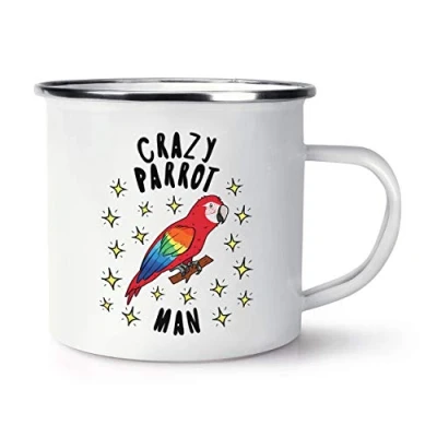 Image of Crazy Parrot Man Stars Retro Enamel Mug Cup