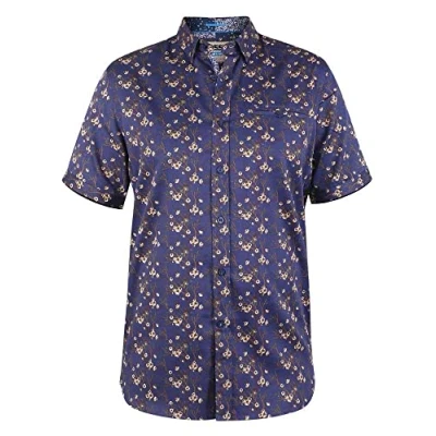 Image of D555 Kingston Short Sleeve Floral Print Shirt with Hidden Button Down Collar and Pocket (101100) Navy 3XL
