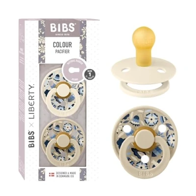 Image of BIBS Liberty Pacifier 2 Colour Natural Rubber Latex Soothers Size 1 (0 6 Months) BPA Free Dummy Round Nipple Designed &amp; Made in Denmark Bobo Ivory Mix