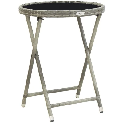 Image of vidaXL Tea Table Grey 60 cm Poly Rattan and Tempered Glass