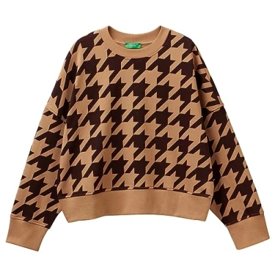 Image of United Colors of Benetton Women&#039;s Jersey G/C M/L 3vhsd104o Sweatshirt, Pied De Poule Brown and Beige 67f, XS