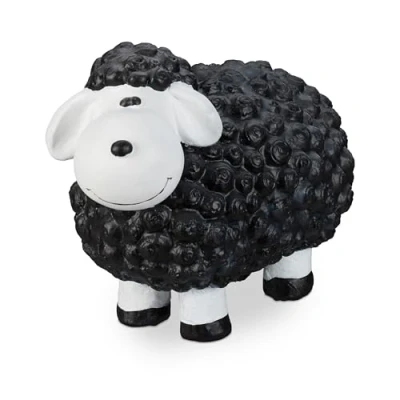 Image of relaxdays Ornament Sheep, Frost, Weather proof, Hand painted Garden Decoration, In &amp; Outside Use, Black, ceramics, 33 x 24 44 cm