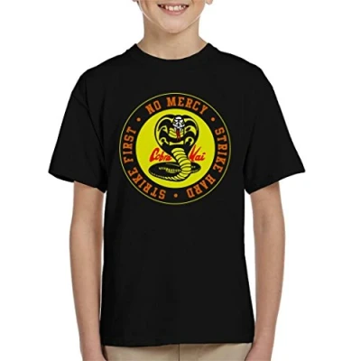Image of Cloud City 7 Cobra Kai Snake Logo No Mercy Kid&#039;s T Shirt Black