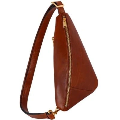 Image of Time Resistance Leather Sling Bag Full Grain Chest for Men and Women