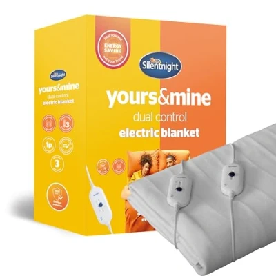 Image of Silentnight Dual Control Electric Blanket Double Heated Underblanket Bed Warmer Sheet with 3 Heat Settings, Easy Fit Straps, Split Controls and Machine Washable 150x137cm (60&quot;x54&quot;)