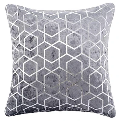 Image of Red Rainbow Geometric Metallic Hexagon Luxury Crushed Velvet Cushion Cover (Silver, 18&quot; x 18&quot;)