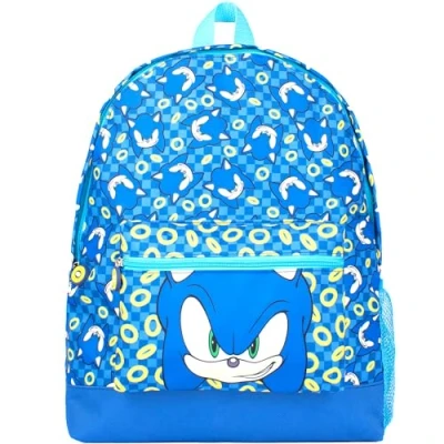 Image of SONIC THE HEDGEHOG School Backpack for Boys 2 Compartment Travel Rucksack Kids Adjustable Shoulder straps and Mesh Pocket