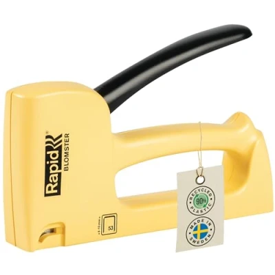 Image of Rapid R53 Staple Gun Blomster Yellow Casing Crafted With 90% Recycled Plastics, Made in Sweden, Upholstery All steel Wear Parts Inside, For No.53 Staples 4 10mm