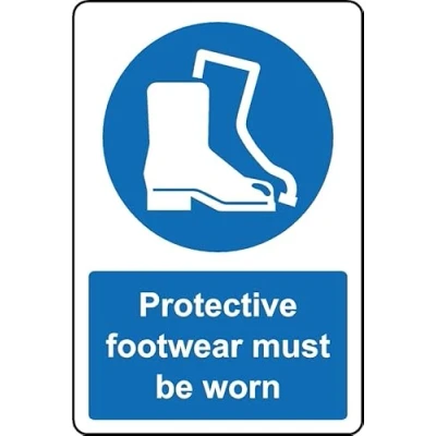 Image of Protective Footwear Must be Worn Safety Sign Self Adhesive Sticker (300mm x 200mm)
