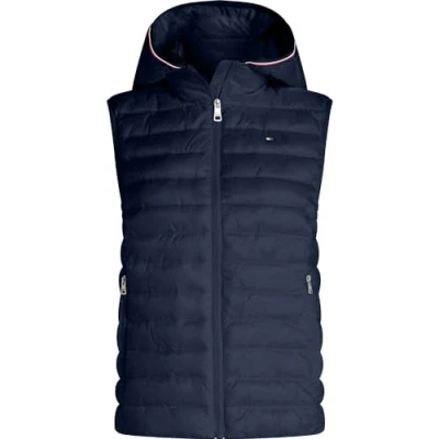 Image of Tommy Hilfiger Women’s Global Stripe Padded Gilet with Hood, Blue (Desert Sky), S