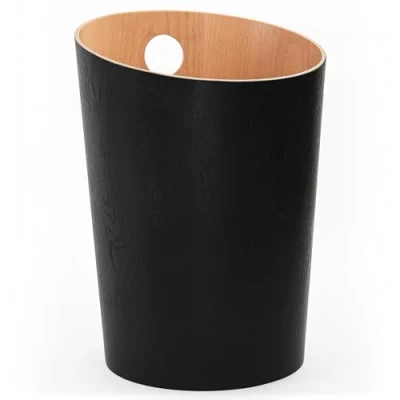 Image of Kazai.® Design Paper Bin &#039;Bennet&#039; Unique Waste Basket for Office, Bedroom, Children&#039;s Room, and More Office Made of Real Wood Veneer Black