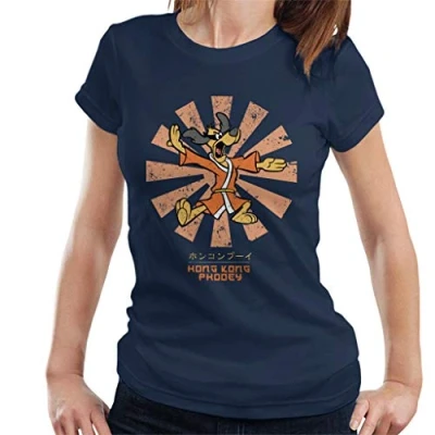 Image of Cloud City 7 Hong Kong Phooey Retro Japanese Women&#039;s T Shirt Navy Blue