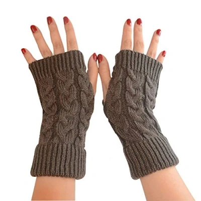 Image of Leben Fashion Women Ladies Autumn Winter Soft Knitted Warm Fingerless Gloves Hand Wrist Warmer Half Mitten Deep Gray