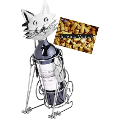 Image of BRUBAKER Cat Wine Bottle Holder Stand Rack Home Kitchen Table Art Decoration with Gift Card