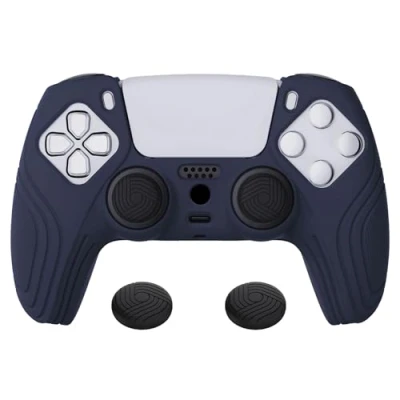Image of eXtremeRate PlayVital Samurai Edition Midnight Blue Anti slip Controller Grip Silicone Skin for ps5, Ergonomic Soft Rubber Case ps5 with Black Thumb Stick Caps