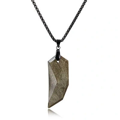 Image of COAI Stone Necklace Wolf for Men, Golden Sheen Obsidian Men