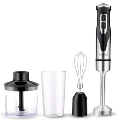 Image of Hand Blender, 4 in 1 Stick Blender 2000W, 2 Blending Speeds, 304 Stainless Steel Blades, BPA Free Plastic Beaker, for Baby Food, Smoothies, Soup (Black02)