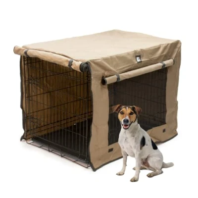 Image of KCT Large Dog Crate with Plastic Tray and Protective Fabric Cover Metal Puppy Animal Cage
