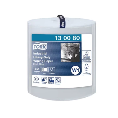 Image of Tork Industrial Heavy Duty Wiping Paper Blue W1, High Absorbency, 1 x 750 sheets, 130080