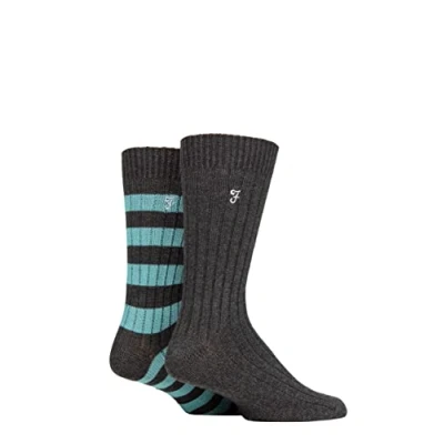 Image of Mens 2 Pair Farah Bamboo Boot Socks Charcoal / Teal 6 11