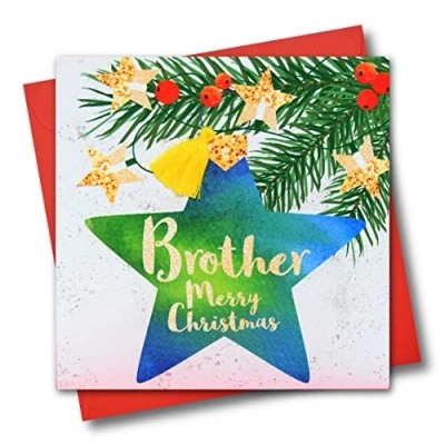 Image of Christmas Card, Bauble, Brother, Merry Christmas, Tassel Embellished