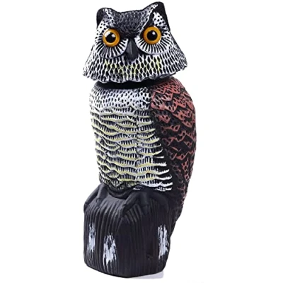 Image of Hedoc Fake Owl Decoys to Scare Birds Away, Rotating Head Sculptures, Nature Enemy Scarecrow Plastic Statues, Pest Repellent, Bird Control and Pigeon Deterrent Outdoor Yard, Garden Protectors