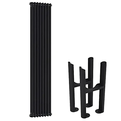 Image of Milano Windsor Black Cast Iron Style Vertical Double Column Radiator Feet 1800mm x 380mm
