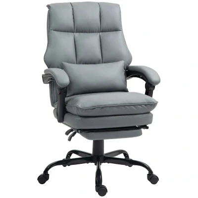 Image of HOMCOM Executive Office Chair with Footrest, PU Leather High Back Desk Lumbar Support, Swivel Computer Adjustable Height and Padding Armrests, Grey