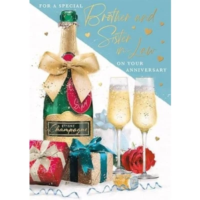 Image of Brother and Sister in Law Anniversary Card, Champagne Design, Made the UK