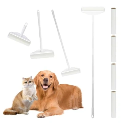 Image of Lint Rollers 5 Refills Adjustable Handle Pet Hair Removal Brush 300 Sheets Clothes Sticky for Sofa Bed Carpet Fur from Floor Furniture
