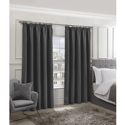 Image of Emma Barclay Cali Pencil Pleat Woven Thermal Blackout Curtains in Charcoal Width 66 x Drop 90&quot; (168 228cm)