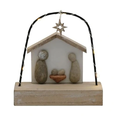 Image of Carousel Home LED Pebble Nativity Decoration Light up Mini Christmas Scene Illuminated Set Stable Ornament 15cm