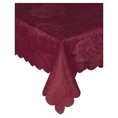 Image of Emma Barclay Damask Rose Jacquard Table Cloth in Wine 60x84 (152x213cm)