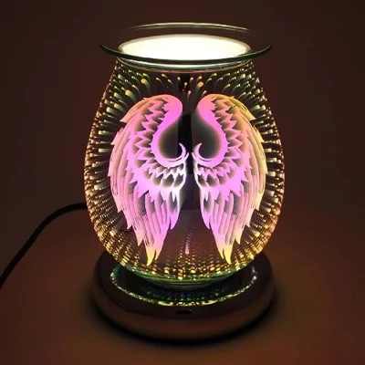 Image of Lizaa Electric Wax Melt Burner Satin Moon &amp; Back Touch 3D Starburst Star Effect Clear Crystal Angel Wings Oil (Angel 17cm)