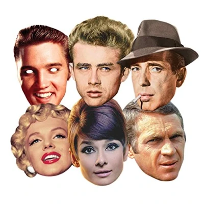 Image of STAR CUTOUTS SMP67 Hollywood Masks, Party 6 Pack (Audrey Hepburn, Steve McQueen, Monroe, James Dean, Elvis, Humphrey Bogart) One Size