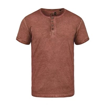 Image of Solid Tihn Men&#039;s T Shirt Short Sleeve Tee with Grandad Collar Made of 100% Cotton, Size:S, Colour:Fox Brown (6792)