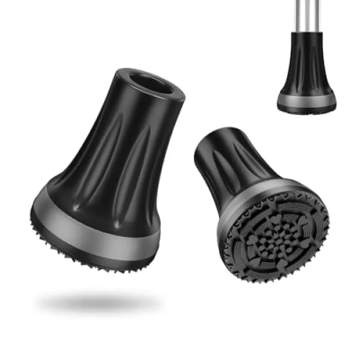 Image of supregear 3/4&quot; Crutch Tips (2 Pack), Heavy Duty Rubber Anti Slip Cane Tip for All Terrain Extreme Grip Feet Cap Canes, Crutches and Walking Sticks, Black+Grey
