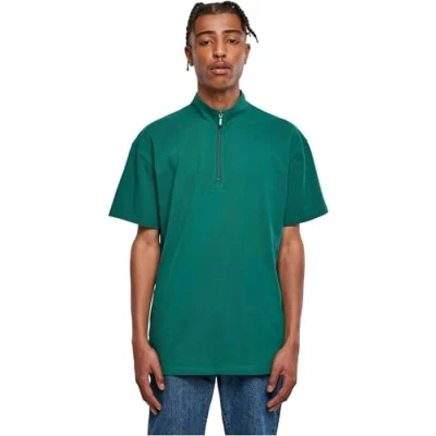 Image of Urban Classics BOXY ZIP Print Tshirt, Men&#039;s, Size: Large, Green