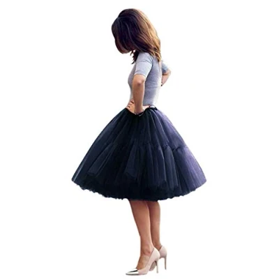 Image of Tulle Petticoat Tutu 50s Crinoline Skirt Hoopless Underskirt Slips Vintage Rockabilly Swing net Women Navyblue