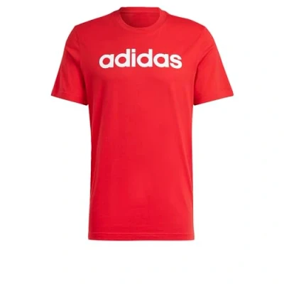 Image of adidas Men&#039;s Essentials Single Jersey Linear Embroidered Logo T shirt Shirt, Better Scarlet, S