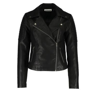 Image of Noisy May Women&#039;s Faux Leather Coat Motorcycle Outerwear Long Sleeve Shacket PU Coated NMREBEL, Colours:Black 2, Size:XL