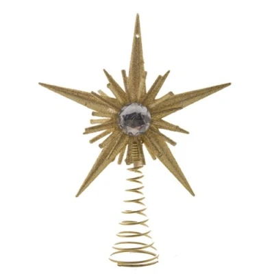 Image of Gisela Graham Gold Glitter &amp; Jewel Tree Top Star 15cm