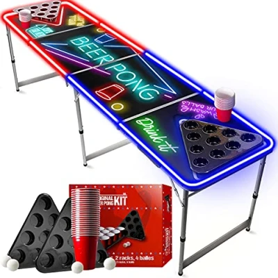 Image of Beer Pong Official LED Light Full Set 1 Table + 2 Racks 22 Red Cups 4 Balls Complete Pack Size Party OriginalCup®