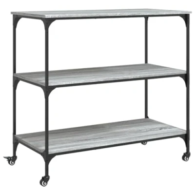 Image of vidaXL Kitchen Trolley Grey Sonoma Engineered Wood and Steel Rolling Cart with Lockable Wheels, Ample Storage, Multipurpose Use, 102x50x95 cm