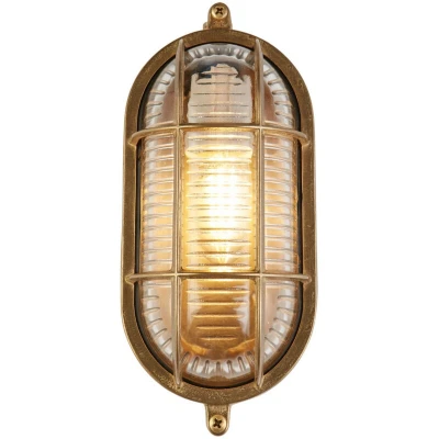 Image of Bulkhead Oval Outdoor Light Solid Brass, Ribbed Glass