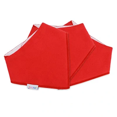 Image of Dotty Fish Baby Bandana Bibs 3 Pack. Drool Bibs. Super Absorbent Teething Bib. Bright Red. Organic Cotton