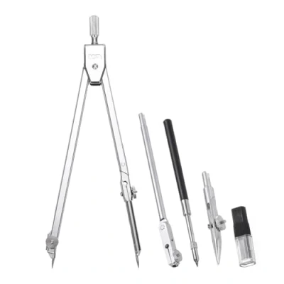 Image of M&amp;G Compass for Geometry, Metal with Extra Lead Refills Geometry Math Drafting Drawing Measuring Tools Classroom Office, Silver Tone